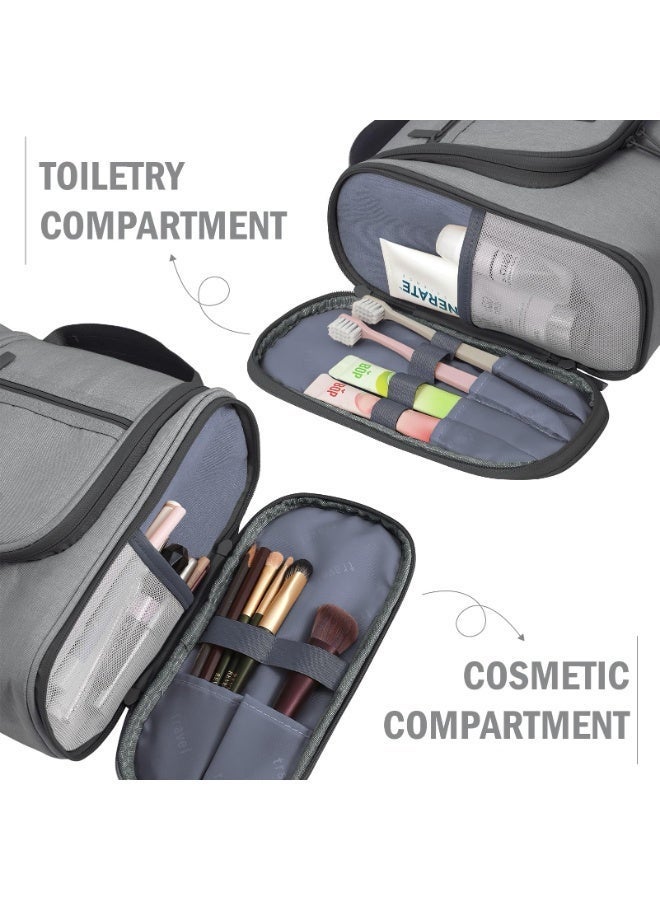 Hanging Travel Toiletry Bag with Waterproof Hook, Large Capacity Portable Organizer for Men & Women, Multi-Compartment Easy-Clean Bathroom Bag，Gray - Image 4
