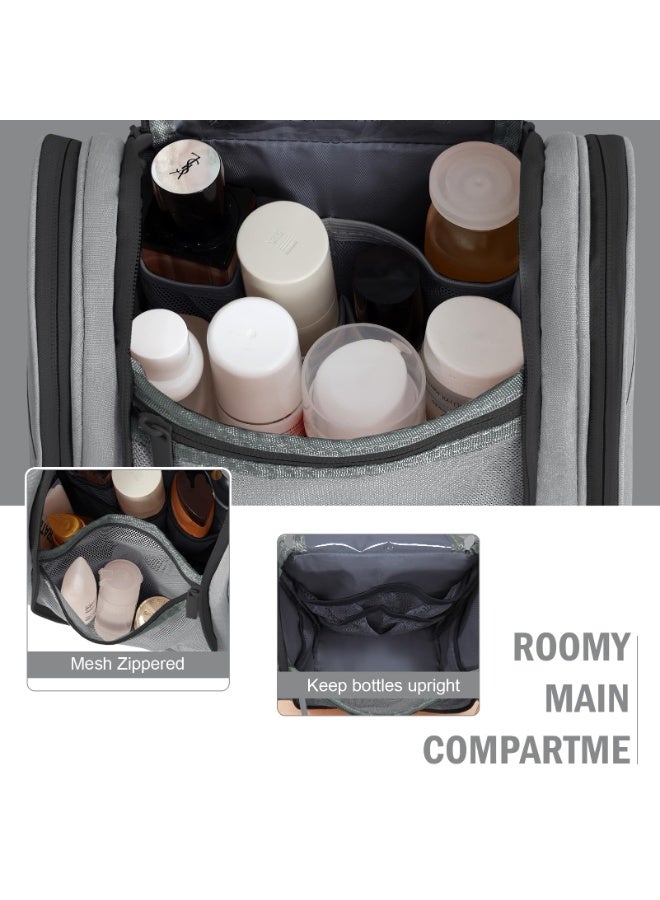 Hanging Travel Toiletry Bag with Waterproof Hook, Large Capacity Portable Organizer for Men & Women, Multi-Compartment Easy-Clean Bathroom Bag，Gray - Image 3
