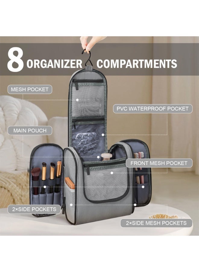 Hanging Travel Toiletry Bag with Waterproof Hook, Large Capacity Portable Organizer for Men & Women, Multi-Compartment Easy-Clean Bathroom Bag，Gray - Image 2