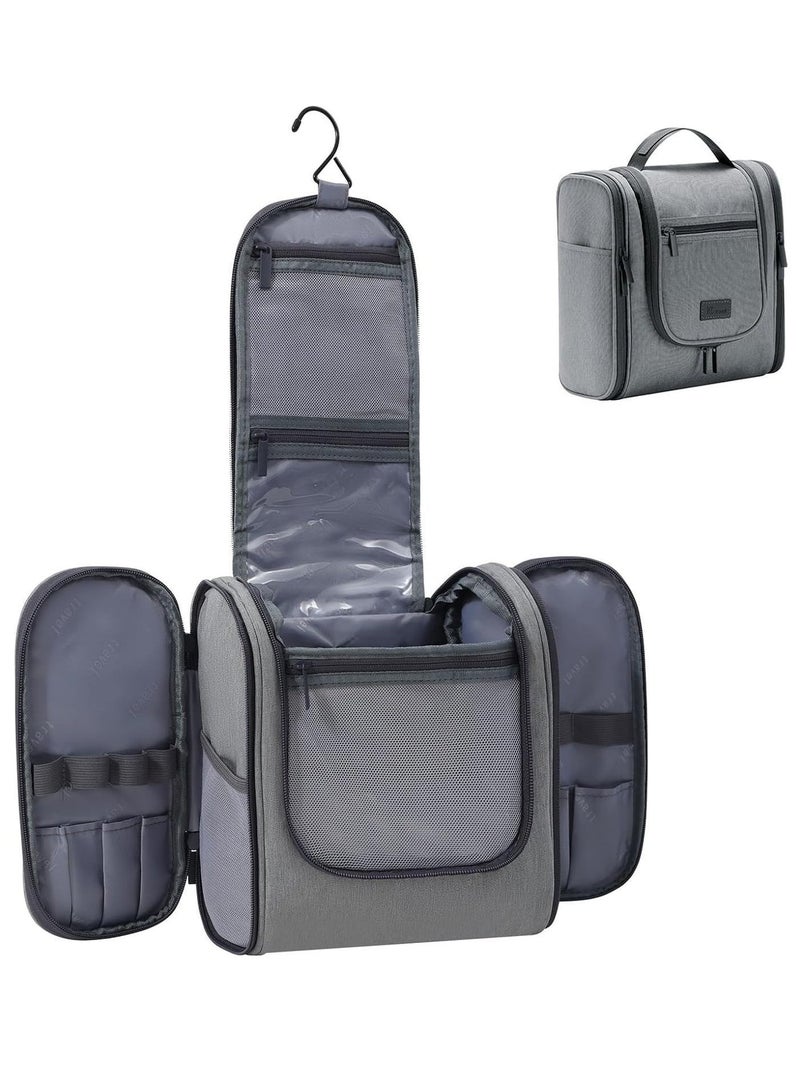 Hanging Travel Toiletry Bag with Waterproof Hook, Large Capacity Portable Organizer for Men & Women, Multi-Compartment Easy-Clean Bathroom Bag，Gray - Image 1