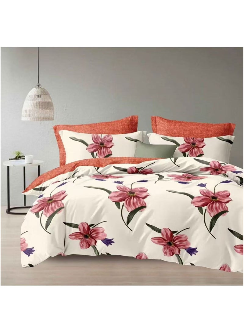 AL RAID King Size Duvet Cover Set 6 Pieces (4 Pillowcases,1 Duvet Cover & 1 Fitted Sheet) Luxury Soft Bedding Set Cozy Cotton Duvet Cover Set (King Size, 200x200+30CM)