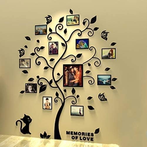 NHOMY 3D Black Trunk Leaves Wall Stickers Happy Family Tree Decal DIY Decor Sticker with Four DIY Vertical Bars Photo Frames (Black, M) - Image 3