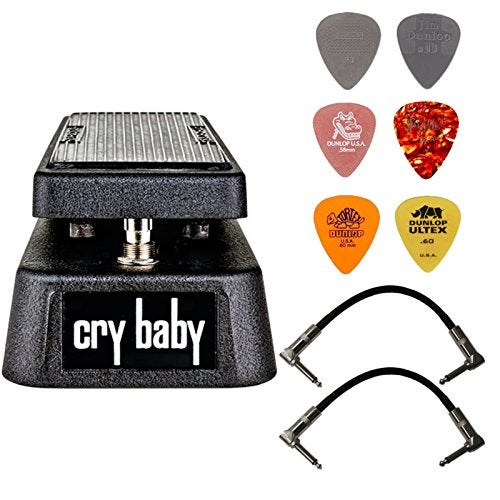 MXR Dunlop Crybaby GCB-95 Classic Wah Pedal Bundle with 2 Patch Cables and 6 Assorted Dunlop Picks - Image 1