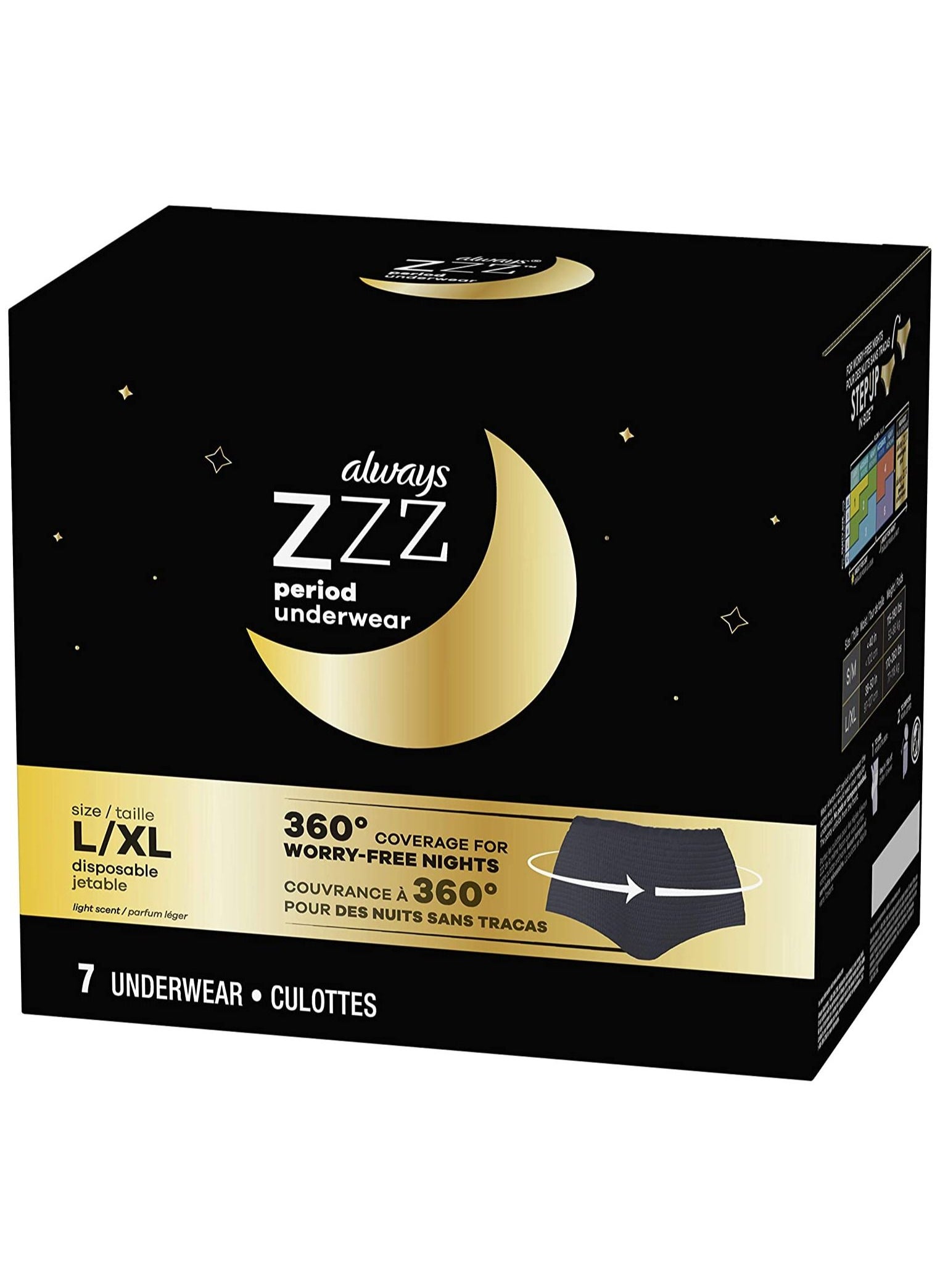 Always ZZZ Overnight Disposable Period Underwear for Women Size LG