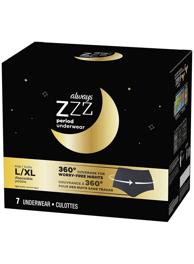 Always ZZZ Overnight Disposable Period Underwear for Women Size LG, 360° Coverage, 7 Count - Image 1