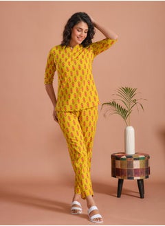 sanskrutihomes Pure Cotton Printed Notch Neck Top and Pyjama Set by Styli  - Image 4