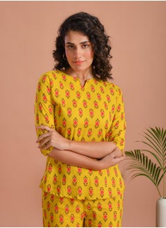 sanskrutihomes Pure Cotton Printed Notch Neck Top and Pyjama Set by Styli  - Image 5