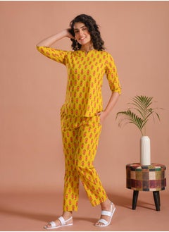 sanskrutihomes Pure Cotton Printed Notch Neck Top and Pyjama Set by Styli  - Image 3
