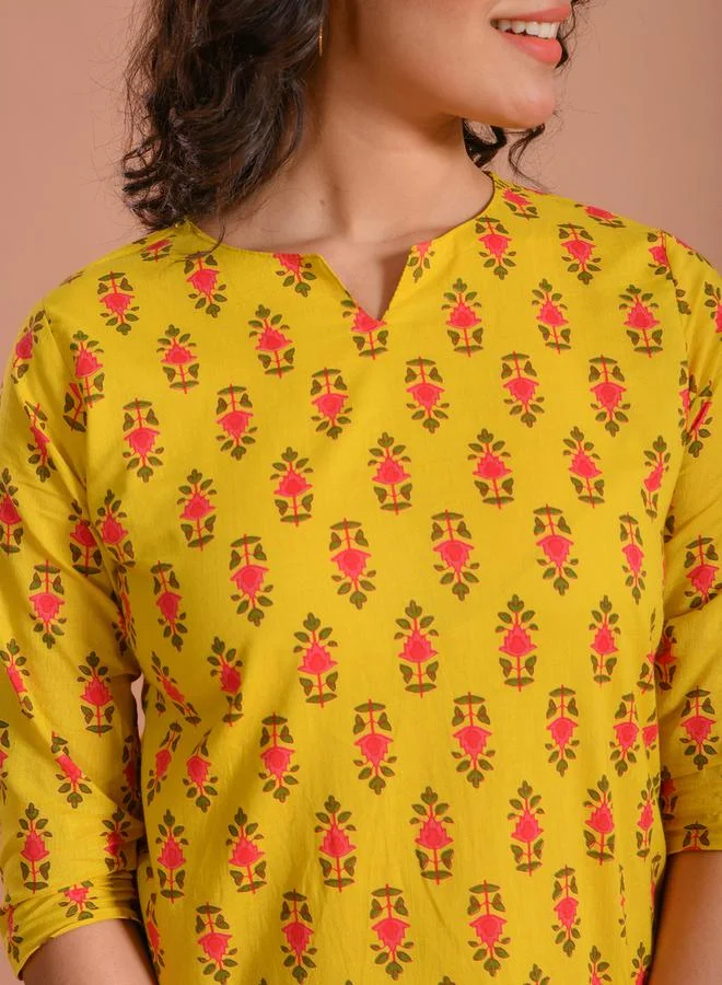 sanskrutihomes sanskrutihomes Pure Cotton Printed Notch Neck Top and Pyjama Set