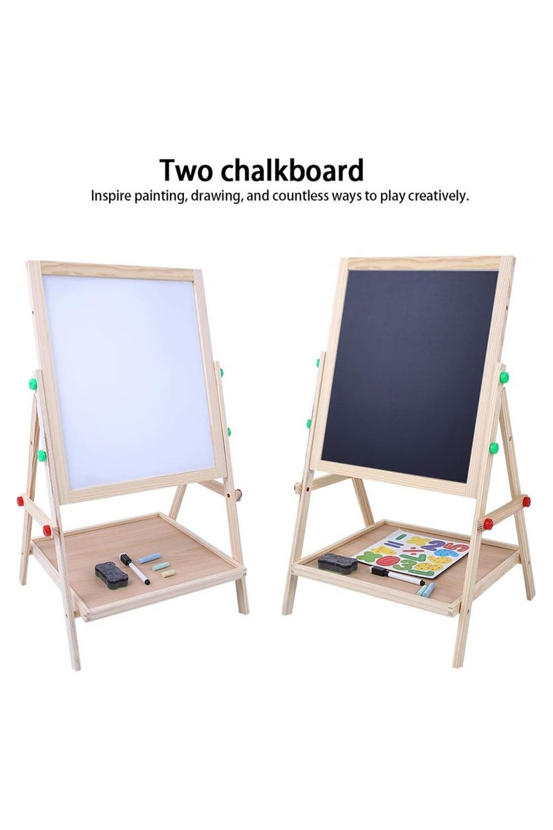 2 in 1 Baby Easel - Height Adjustable Easel for Kids, Double Sided Art Drawing Board, Wooden Dry Erase Board with Whiteboard for Toddlers Boys Girls - Image 1