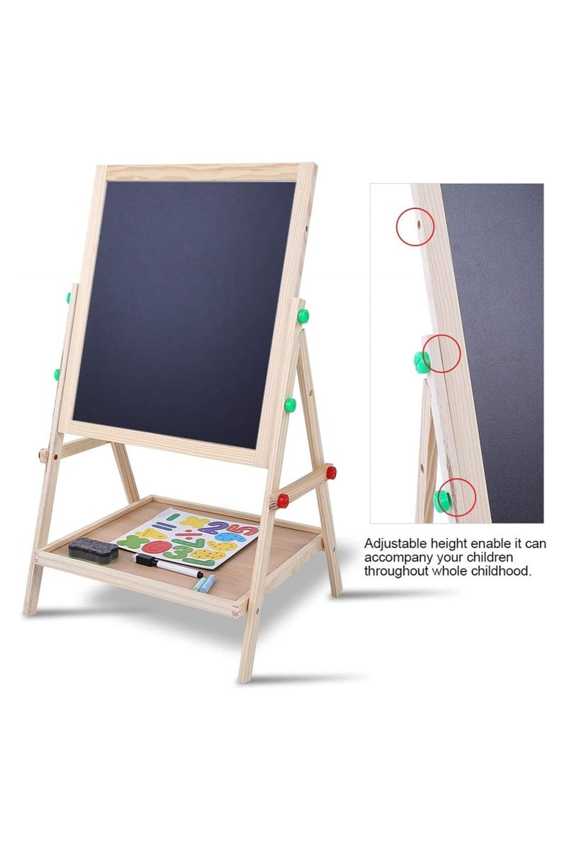 2 in 1 Baby Easel - Height Adjustable Easel for Kids, Double Sided Art Drawing Board, Wooden Dry Erase Board with Whiteboard for Toddlers Boys Girls - Image 3