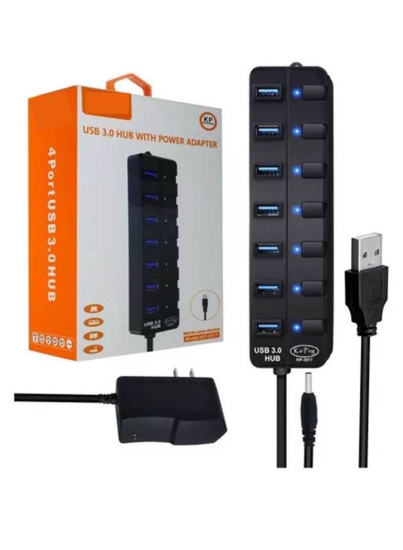 Terabyte محور USB 3.0 مع محول طاقة 7 منافذ كابل بطول حوالي 120 سم باللون الأسود - Image 2