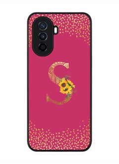 Stylizedd Rugged Black Edge Case for Huawei Nova Y70 , Slim fit Thin Cover -  Custom Monogram Initial Letter Mandala Floral Pattern Alphabet- S (Dark Pink Rose)  - Image 1