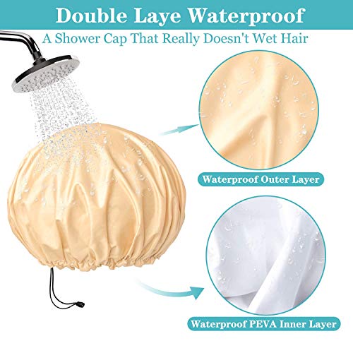 WINSTECK 3 Pack Extra Large Double Layer Adjustable Shower Caps for Women, Waterproof Exterior & EVA Lining, Oversized Design for All Hair Lengths - Image 4
