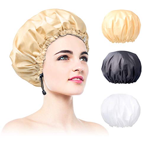 WINSTECK 3 Pack Extra Large Double Layer Adjustable Shower Caps for Women, Waterproof Exterior & EVA Lining, Oversized Design for All Hair Lengths - Image 1
