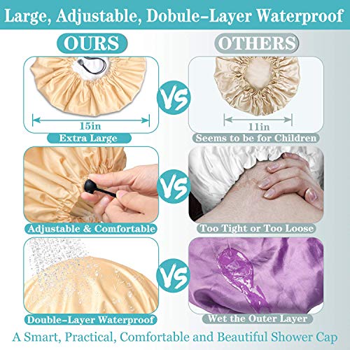 WINSTECK 3 Pack Extra Large Double Layer Adjustable Shower Caps for Women, Waterproof Exterior & EVA Lining, Oversized Design for All Hair Lengths - Image 5