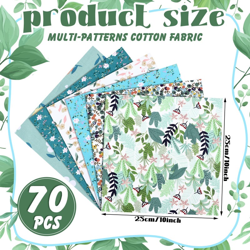 Tudomro 70 Pcs 10 x 10 Inch Cotton Fabric Squares Multicolor Quilting Fabric Bundles Precut Printed Patchwork Materials for Holiday DIY Crafts Cloths Handmade(Green Floral) - Image 2