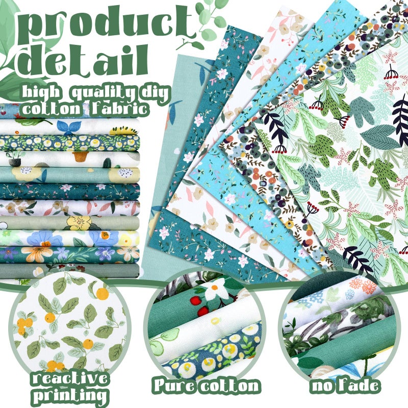 Tudomro 70 Pcs 10 x 10 Inch Cotton Fabric Squares Multicolor Quilting Fabric Bundles Precut Printed Patchwork Materials for Holiday DIY Crafts Cloths Handmade(Green Floral) - Image 5