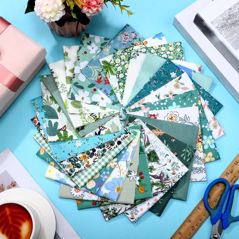 Tudomro 70 Pcs 10 x 10 Inch Cotton Fabric Squares Multicolor Quilting Fabric Bundles Precut Printed Patchwork Materials for Holiday DIY Crafts Cloths Handmade(Green Floral) - Image 3