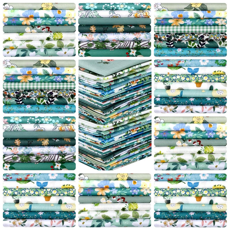 Tudomro 70 Pcs 10 x 10 Inch Cotton Fabric Squares Multicolor Quilting Fabric Bundles Precut Printed Patchwork Materials for Holiday DIY Crafts Cloths Handmade(Green Floral) - Image 1