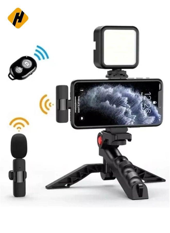 HuHa Smartphone Vlogging Kit – Tripod, Fill Light, Microphone, Phone Clip, & Remote for iPhone & Android – Complete Vlogging Setup - Image 1