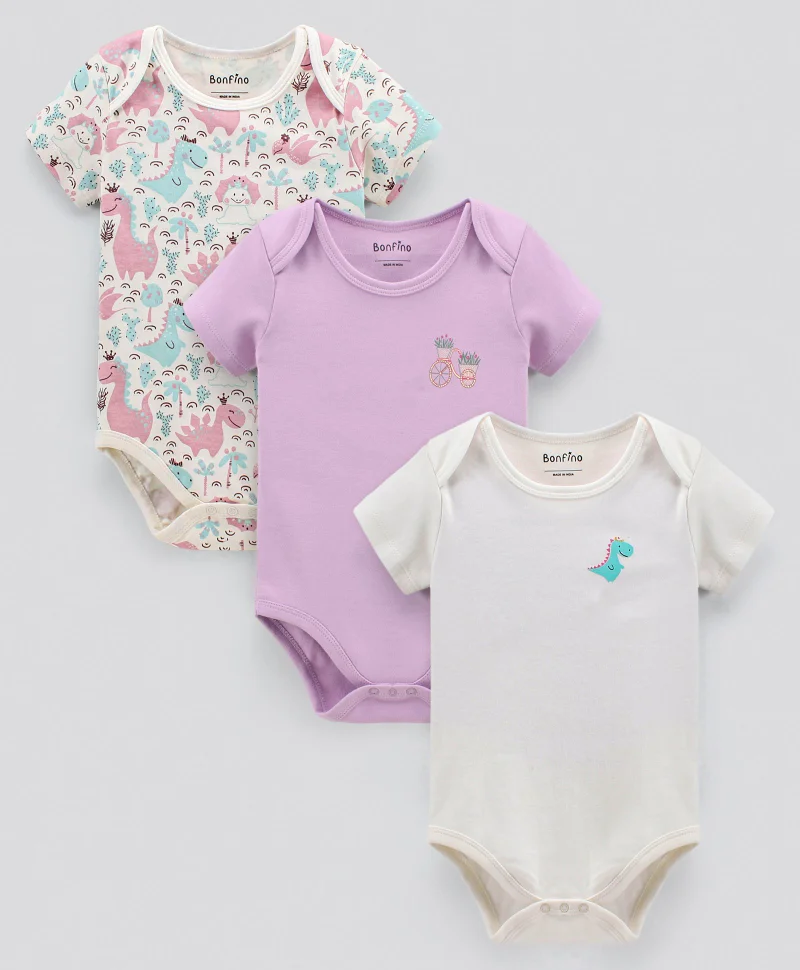 Bonfino Bonfino - Half Sleeves Onesies Animal Printed - Pack of 3 - Multicolor