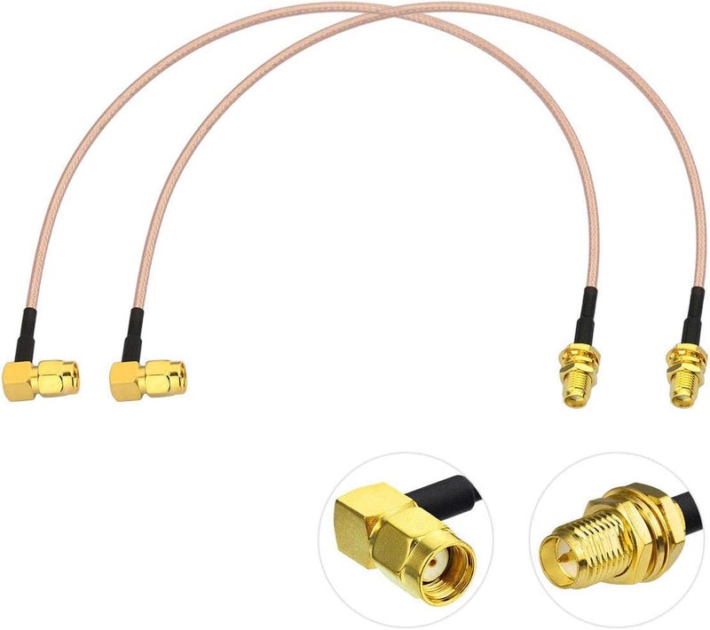BINGFU WiFi Antenna Extension Cable (2-Pack) RP-SMA Male Right Angle to RP-SMA Female Bulkhead Mount RG316 Cale 30cm 12 inch for WiFi Router Security IP Camera Monitor Mini PCIE Card - Image 1