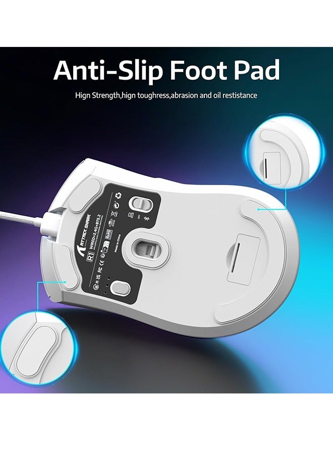 Attack Shark R1 Wireless Gaming Mouse,PixArt PAW3311 Optical Sensor 18K DPI,59g Lightweight 2.4Ghz/BT5.2/Wired Computer Mice with Programmable Buttons for PC/Laptop/Win/Mac-White& Grip Tape - Image 3