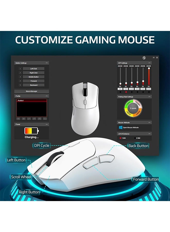 Attack Shark R1 Wireless Gaming Mouse,PixArt PAW3311 Optical Sensor 18K DPI,59g Lightweight 2.4Ghz/BT5.2/Wired Computer Mice with Programmable Buttons for PC/Laptop/Win/Mac-White& Grip Tape - Image 5