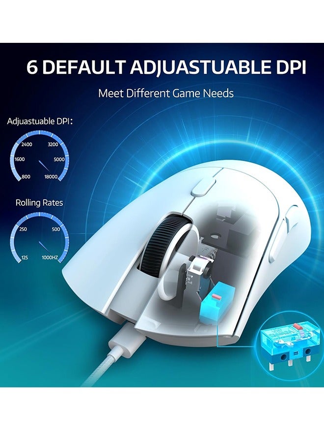 Attack Shark R1 Wireless Gaming Mouse,PixArt PAW3311 Optical Sensor 18K DPI,59g Lightweight 2.4Ghz/BT5.2/Wired Computer Mice with Programmable Buttons for PC/Laptop/Win/Mac-White& Grip Tape - Image 4