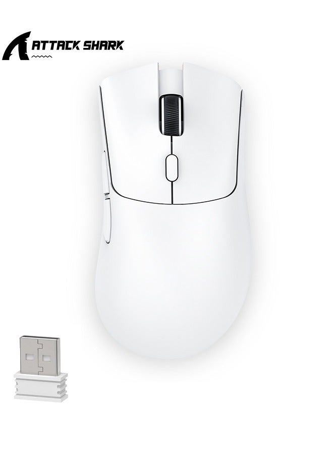 Attack Shark R1 Wireless Gaming Mouse,PixArt PAW3311 Optical Sensor 18K DPI,59g Lightweight 2.4Ghz/BT5.2/Wired Computer Mice with Programmable Buttons for PC/Laptop/Win/Mac-White& Grip Tape - Image 1