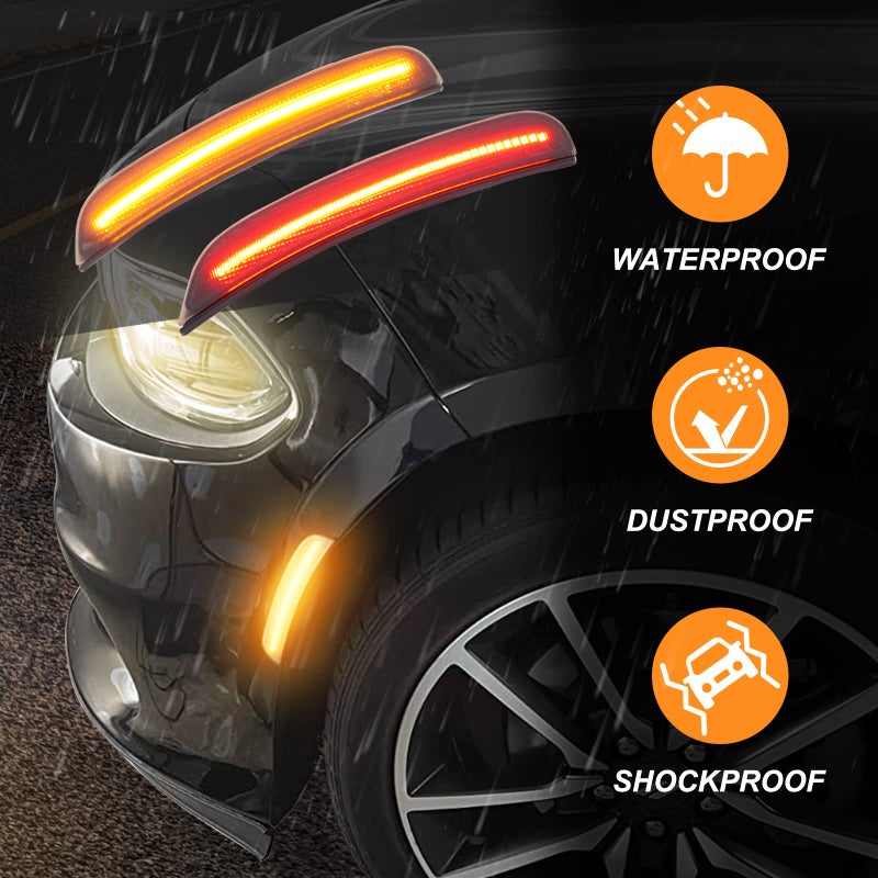 TEMSONE Charger Side Marker Lights Assembly Kit Compatible with 2015-2022 Dodge Charger LED Smoked Lens Turn Signal Lamp with Amber Front and Red Rear Light Replace 68214405AA 68214404AA 68214127AA - Image 5