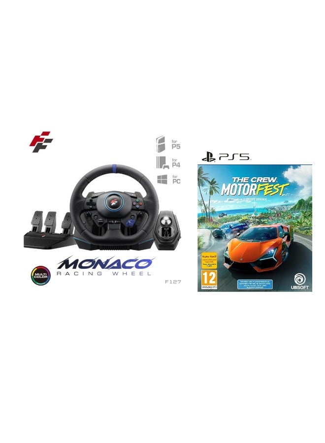 FLASHFIRE F1 27 Monaco Racing Wheel with Pedals & Shifter and The Crew Motorfest PS5 Gaming Bundle - Image 1