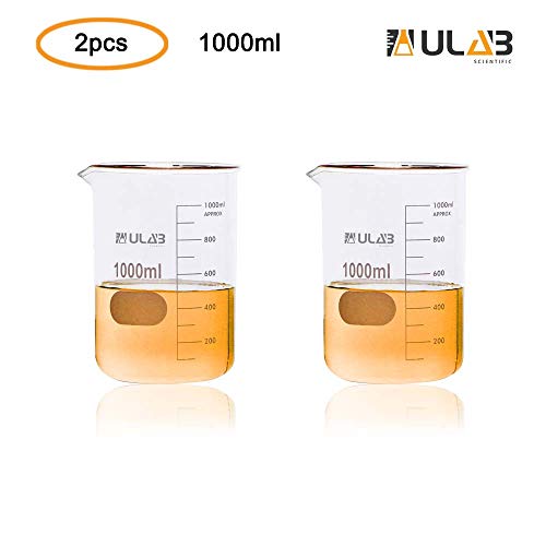 ULAB Scientific Glass Beakers Vol 1000ml 33 Borosilicate Griffin Low Form with Printed Graduation Pack of 2 UBG1017 - Image 3