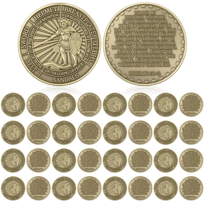 Nosiny 40 Pcs Put on The Whole Armor of God Coins Bulk Christian Challenge Coins Metal Commemorative Prayer Gifts for Men Collectors Religious Church Party Military Souvenir Vintage - Image 3