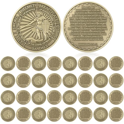 Nosiny 40 Pcs Put on The Whole Armor of God Coins Bulk Christian Challenge Coins Metal Commemorative Prayer Gifts for Men Collectors Religious Church Party Military Souvenir Vintage - Image 1
