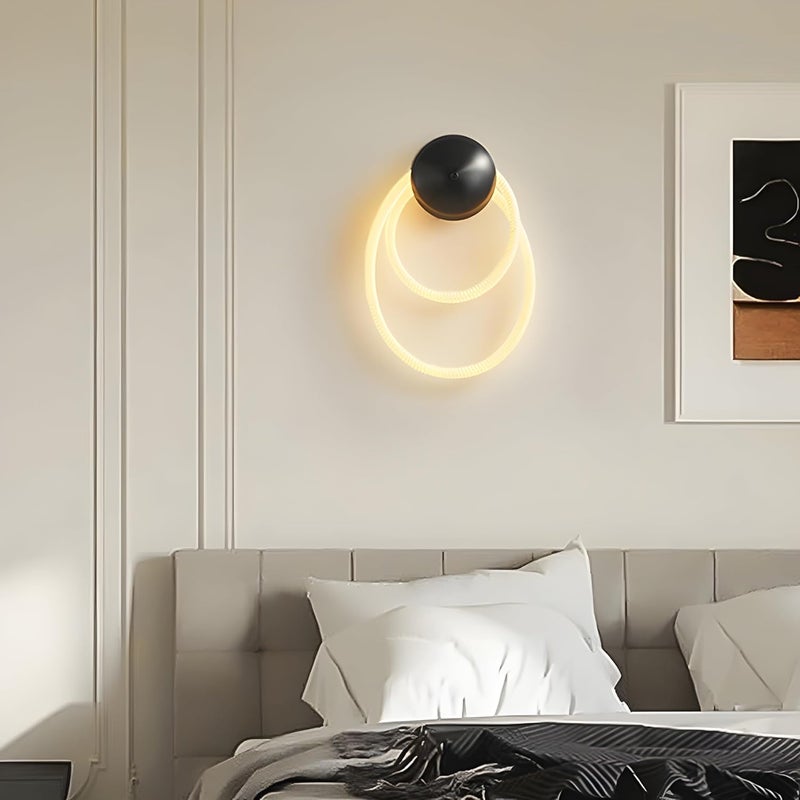 Modern LED Wall Light Ring - Black Finish, 2-Layer Design for Bedroom and Living Room - Image 1