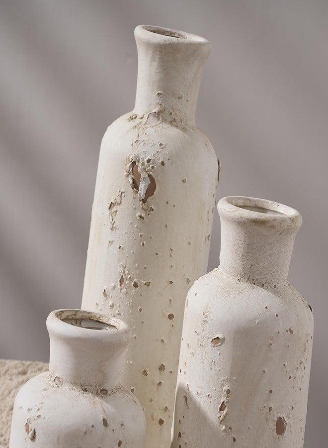 SIDUCAL Ceramic Rustic Farmhouse Vase Set of 3, Whitewashed Terracotta Vase, Pottery Vase,Clay Decorative Vases for Home Decor, Living Room, Shelf, Mantel Decoration(Rustic White) - Image 5