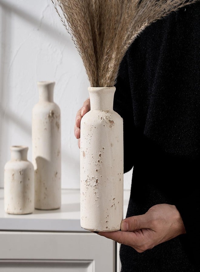 SIDUCAL Ceramic Rustic Farmhouse Vase Set of 3, Whitewashed Terracotta Vase, Pottery Vase,Clay Decorative Vases for Home Decor, Living Room, Shelf, Mantel Decoration(Rustic White) - Image 4
