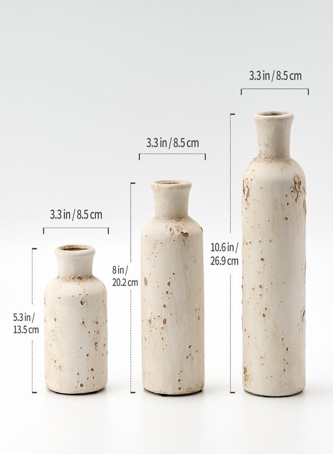 SIDUCAL Ceramic Rustic Farmhouse Vase Set of 3, Whitewashed Terracotta Vase, Pottery Vase,Clay Decorative Vases for Home Decor, Living Room, Shelf, Mantel Decoration(Rustic White) - Image 2