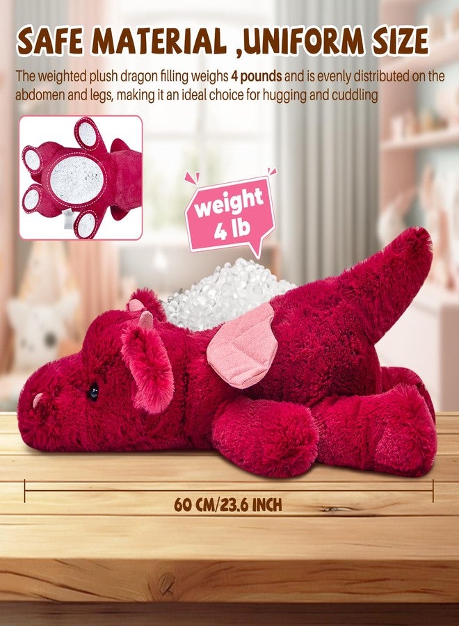 Gisqis 4Pounds Red Dragon Plush 23.6" Weighted Dragon Stuffed Animals Soft Giant Stuffed Dragon Weighted Dragon Stuffy Plushies Body Pillow Mother's Day Birthday Gifts for Kids - Image 3