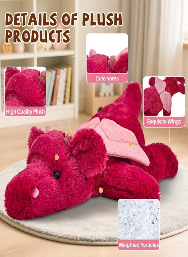 Gisqis 4Pounds Red Dragon Plush 23.6" Weighted Dragon Stuffed Animals Soft Giant Stuffed Dragon Weighted Dragon Stuffy Plushies Body Pillow Mother's Day Birthday Gifts for Kids - Image 2