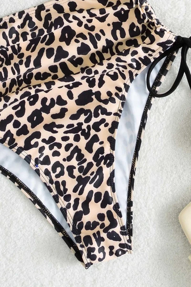 Angelsin Special Design Leopard Swimsuit with Side Gather Adjustment Detail