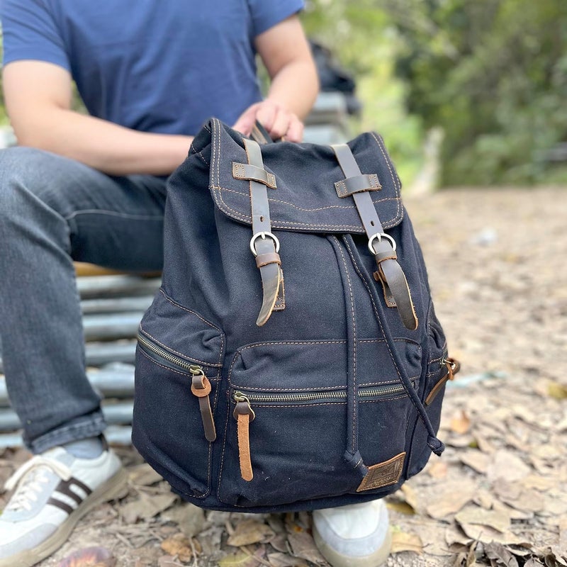 AUGUR High Capacity Canvas Vintage Backpack - for Camping Hiking Travel 12-17" Laptop - Image 4