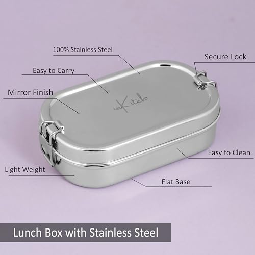 inKitch 100% Pure Stainless Steel Lunch Box - Leak Proof Tiffin with Partition | Rectangular Steel Lid Food Container for Office Use, School Kids & Women | Durable Lightweight Daily Metal Lunch Box - Image 5