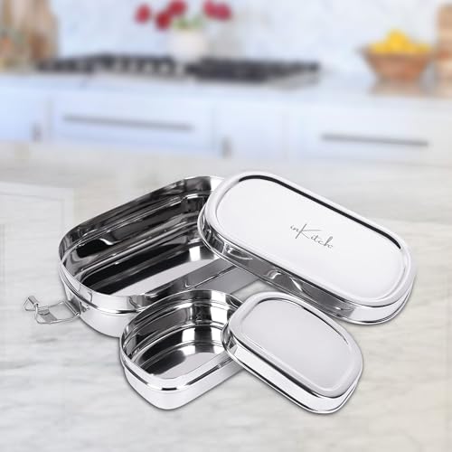 inKitch 100% Pure Stainless Steel Lunch Box - Leak Proof Tiffin with Partition | Rectangular Steel Lid Food Container for Office Use, School Kids & Women | Durable Lightweight Daily Metal Lunch Box - Image 4