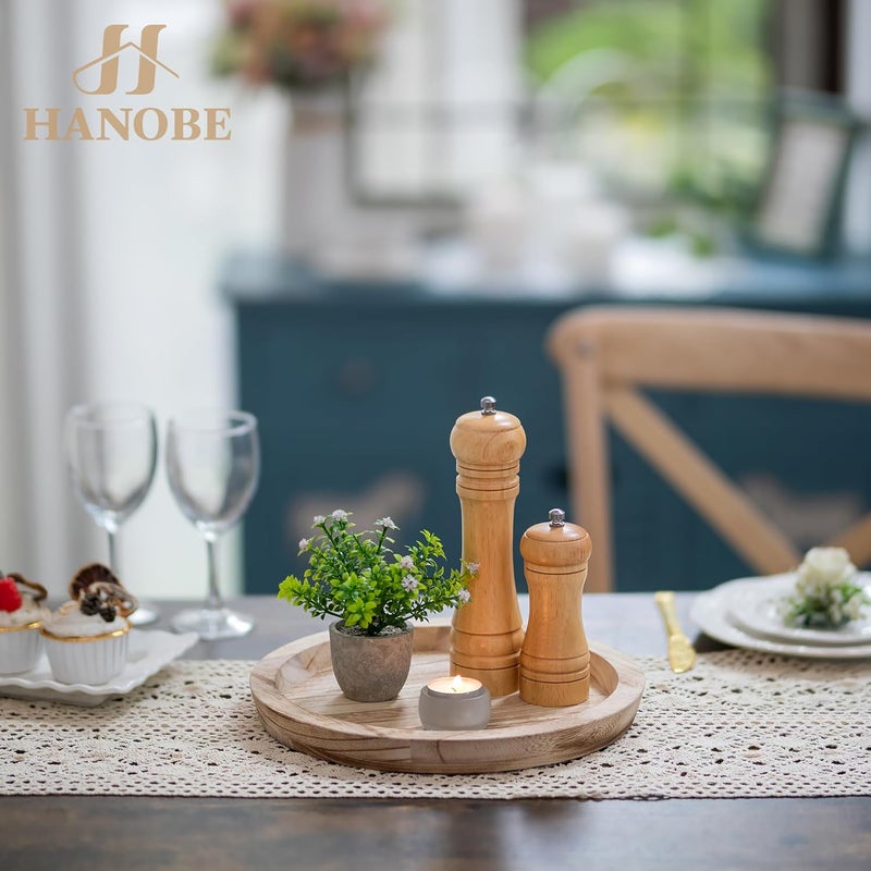 Hanobe Rustic Wooden Serving Tray Round Wood Decorative Tray Rustic Centerpiece Candle Holder Trays Farmhouse Ottoman Tray for Decor Kitchen Counter Home Decor for Coffee Table - Image 4
