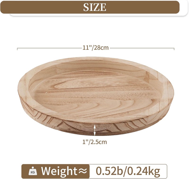 Hanobe Rustic Wooden Serving Tray Round Wood Decorative Tray Rustic Centerpiece Candle Holder Trays Farmhouse Ottoman Tray for Decor Kitchen Counter Home Decor for Coffee Table - Image 5