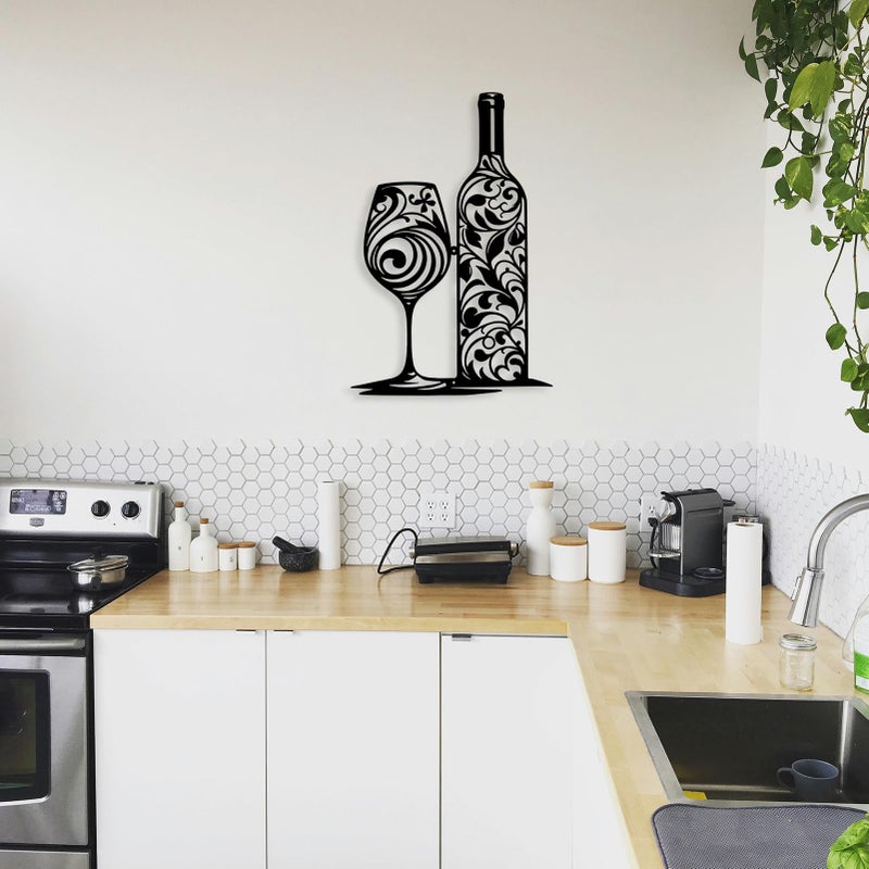 Benziso Wine Wall Decor, Metal Wall Art for Kitchen, Wine Lover Gifts, Home Bar Wall Decor, Dining Room Wall Art, Metal Wall Art Decor (Black 11.2 in x 16.6 in) - Image 5
