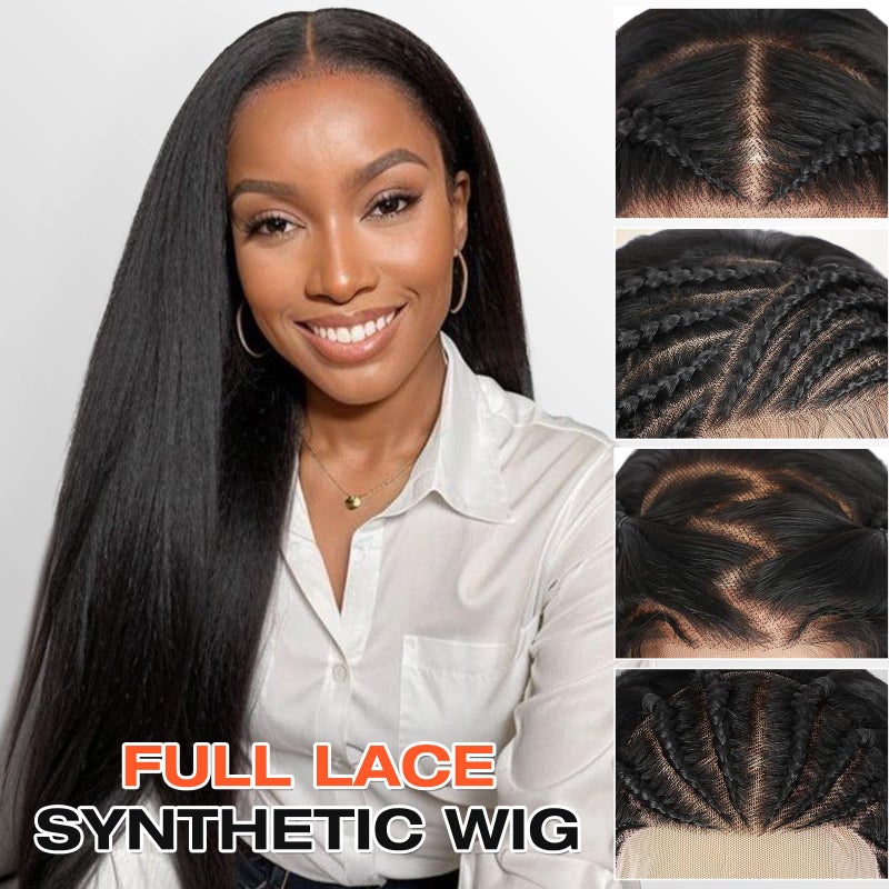 WIGNEE Full Lace Kinky Straight Wig 30 Inch Synthetic Yaki Straight Wig 180% Density Pre-Plucked Kinky Wig with Baby Hair Yaki Wigs For Black Women Daily Use - Image 3